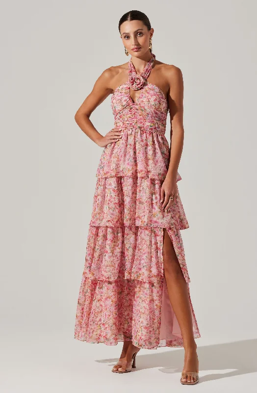 "Bodycon dresses for women to show off curves"Brinley Floral Tiered Halter Dress