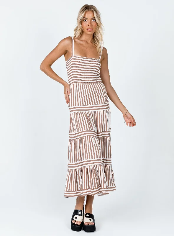"Long sleeve dresses for women in cold weather"Caleb Maxi Dress Brown / White