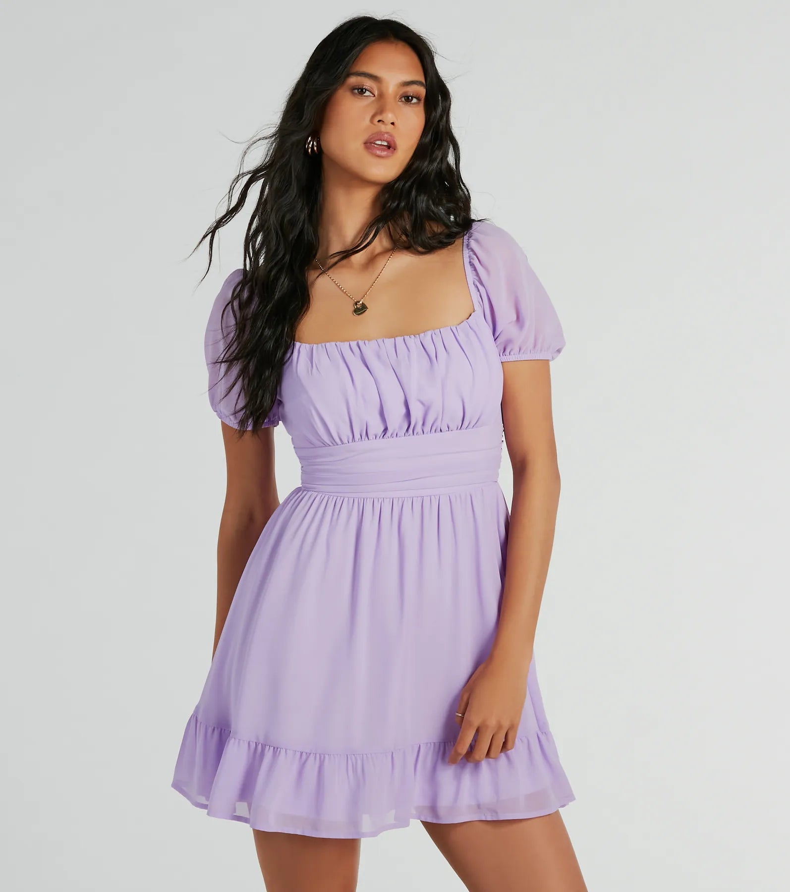 "Denim dresses for women for a casual and cool style"Charming Style Puff Sleeve Chiffon Skater Dress "Denim dresses for women for a casual and cool style"Charming Style Puff Sleeve Chiffon Skater Dress