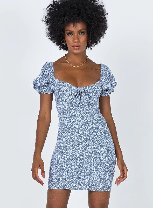 "Off - shoulder dresses for women to show off collarbones"Cynthia Mini Dress Blue