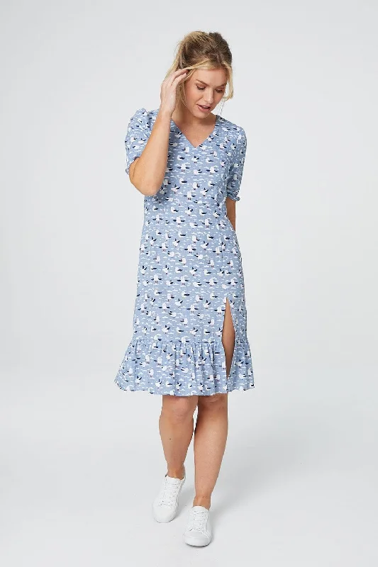 "Stylish cocktail dresses for women on a budget"Bird Print Short Sleeve Tea Dress