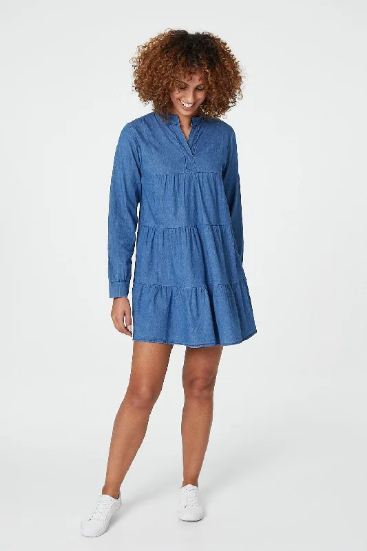 "Work - appropriate dresses for professional women"Denim Tiered Smock Dress