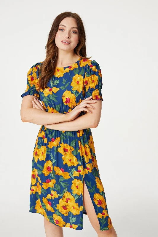 "Lace dresses for women for a romantic and elegant look"Floral Split Front Midi Tea Dress "Lace dresses for women for a romantic and elegant look"Floral Split Front Midi Tea Dress