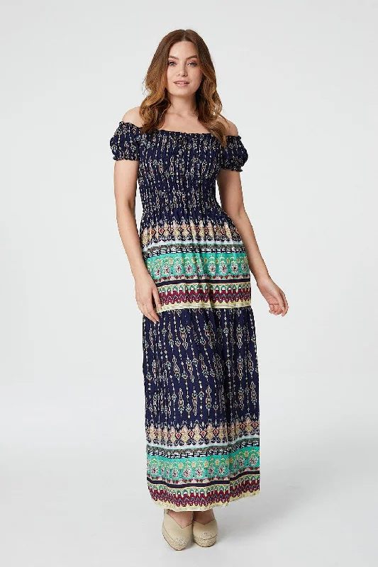 "Hurry! Limited Stock - Get Your Dream Dress with a Special Discount"Printed Off The Shoulder Maxi Dress "Hurry! Limited Stock - Get Your Dream Dress with a Special Discount"Printed Off The Shoulder Maxi Dress