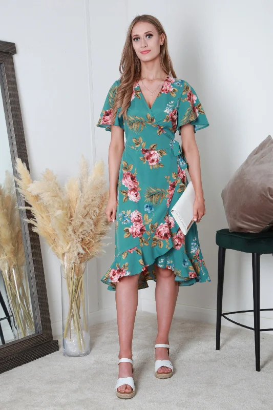 "Affordable plus size women's summer dresses"Double Second Printed Frill Hem True Wrap Dress "Affordable plus size women's summer dresses"Double Second Printed Frill Hem True Wrap Dress