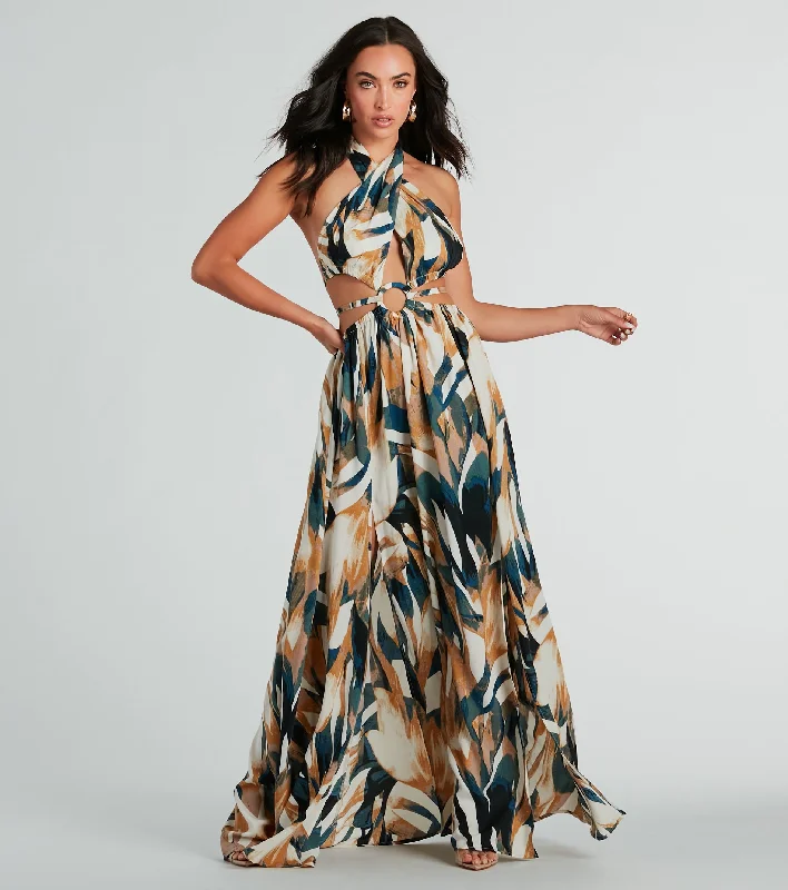 "Wrap dresses for women for an adjustable fit"Dreamy Destination Cutout Tropical Print Maxi Dress