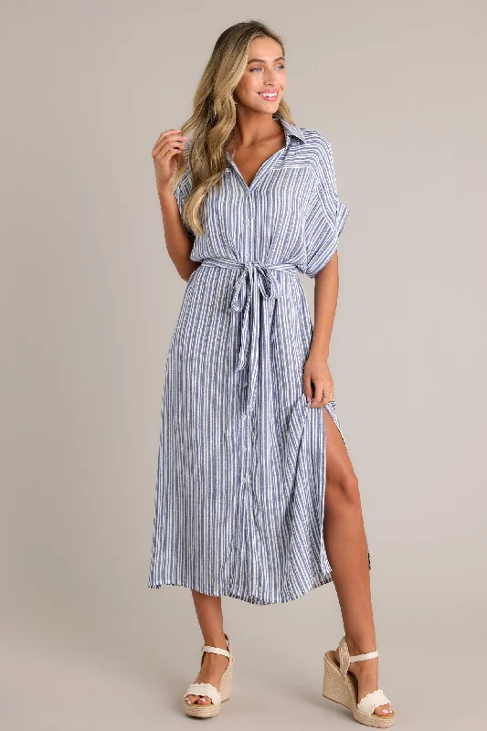 "Sequined dresses for women to shine at parties"Embrace The Day Blue Stripe Midi Shirt Dress "Sequined dresses for women to shine at parties"Embrace The Day Blue Stripe Midi Shirt Dress