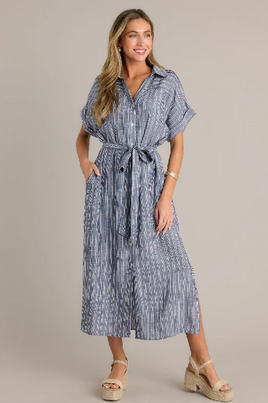 "Lace dresses for women for a romantic and elegant look"Endless Journey Blue Stripe Midi Shirt Dress "Lace dresses for women for a romantic and elegant look"Endless Journey Blue Stripe Midi Shirt Dress
