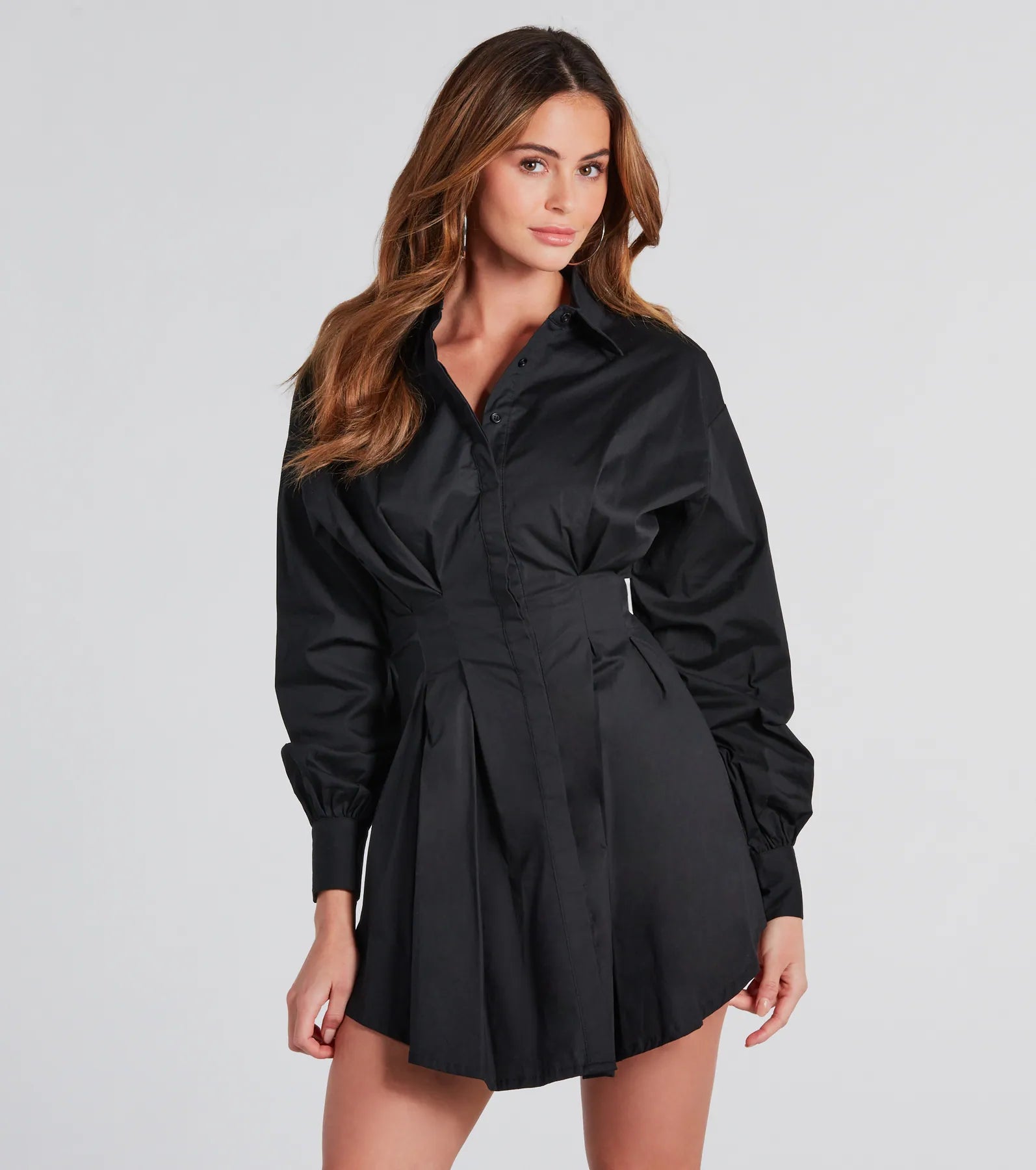 "Beaded dresses for women for a glamorous look"Find Your Style Button Down Pleated Mini Dress
