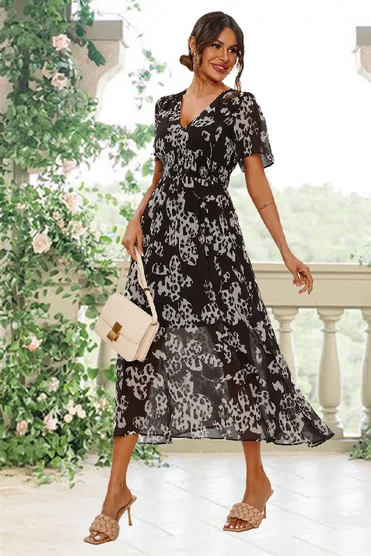 "Designer - inspired women's evening dresses"FS Collection Leopard Floral Print Angel Sleeve Maxi Dress In Black "Designer - inspired women's evening dresses"FS Collection Leopard Floral Print Angel Sleeve Maxi Dress In Black