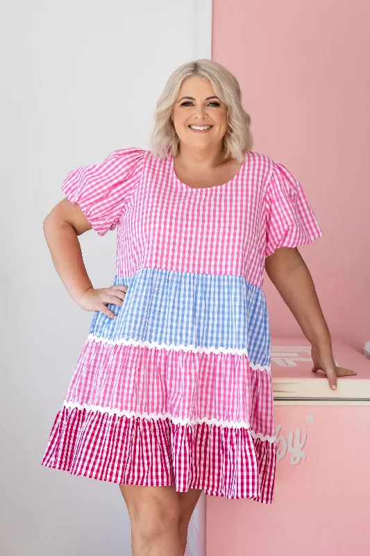 "Plus size formal dresses for women for special events"Greta Party Dress in Gingham Mix "Plus size formal dresses for women for special events"Greta Party Dress in Gingham Mix