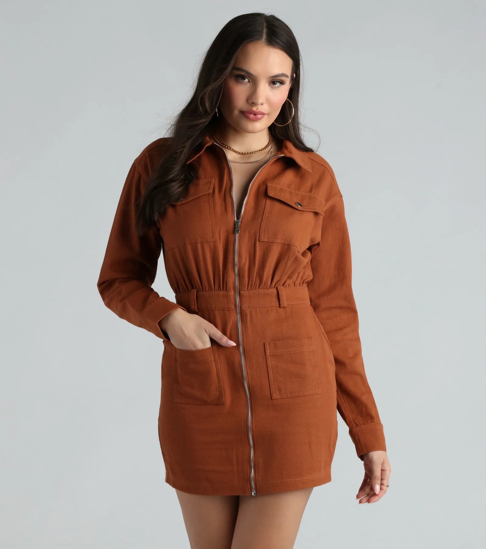 "Denim dresses for women for a casual and cool style"It's A Must Collared Denim Mini Dress