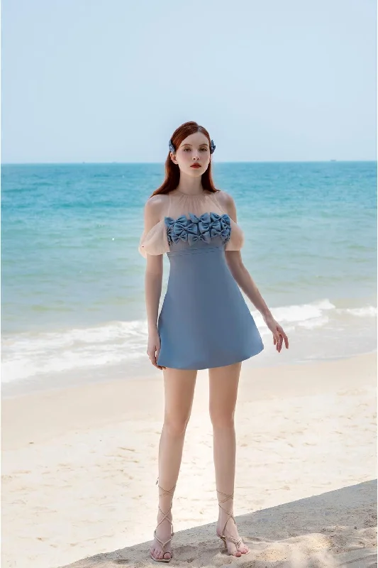 "Lace dresses for women for a romantic and elegant look"Jowly A-line Round Neck Taffeta Mini Dress "Lace dresses for women for a romantic and elegant look"Jowly A-line Round Neck Taffeta Mini Dress