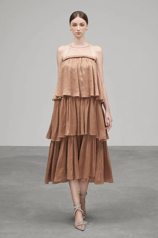 "Affordable plus size women's summer dresses"Layla Layered Illusion Neck Crinkle Silk Calf Length Dress "Affordable plus size women's summer dresses"Layla Layered Illusion Neck Crinkle Silk Calf Length Dress
