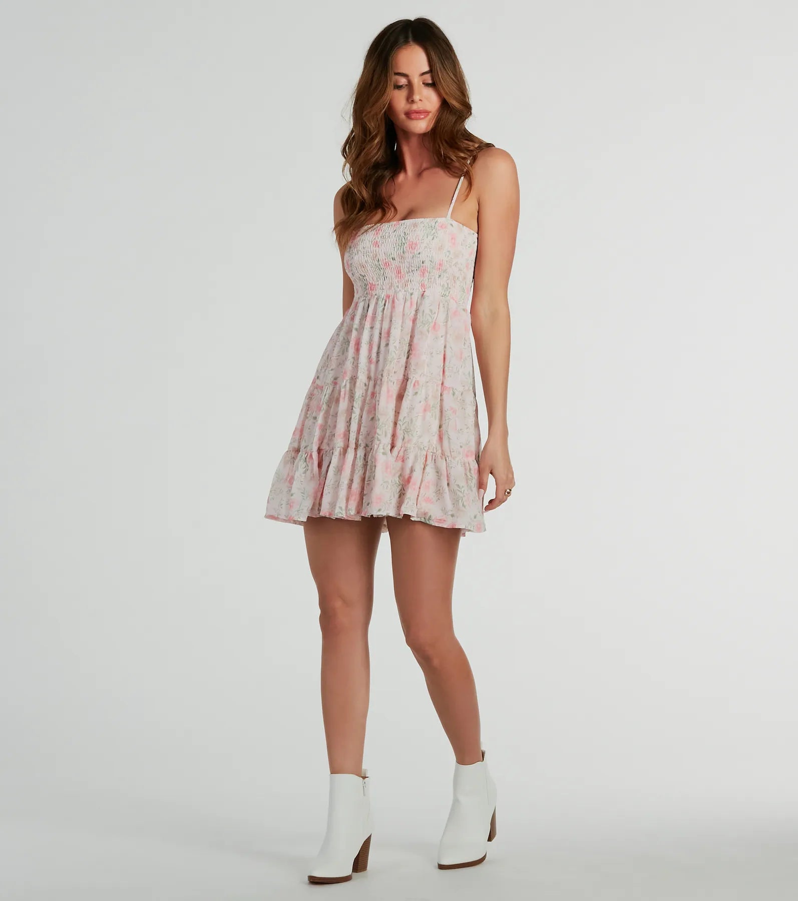 "Ruffled dresses for women for added femininity"Lively Elegance Smocked Floral Babydoll Dress "Ruffled dresses for women for added femininity"Lively Elegance Smocked Floral Babydoll Dress