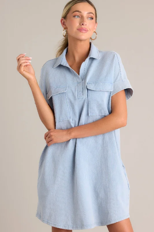 "Seasonal Sale: Save Big on Women's Dresses for Every Occasion"Metropolitan Mood Light Chambray Collared Mini Dress