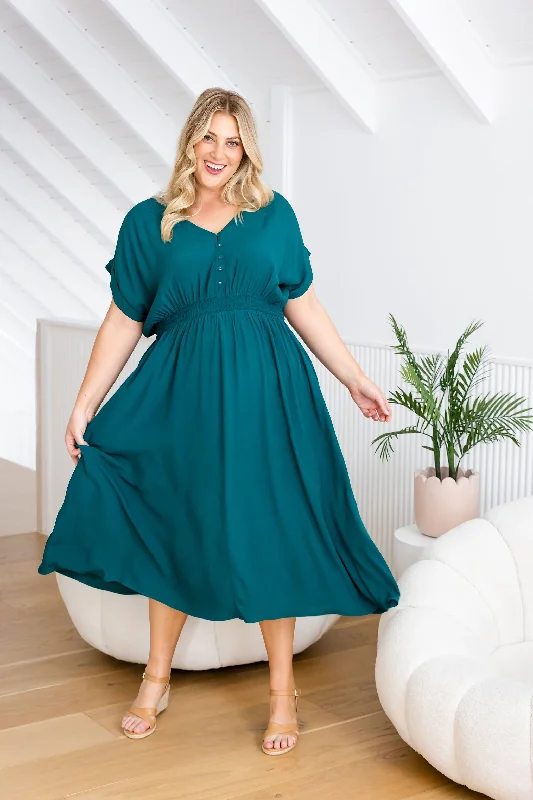 "Beaded dresses for women for a glamorous look"Millie Dress in Forest Green