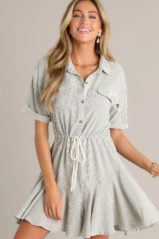 "Stylish cocktail dresses for women on a budget"Parallel Perfection 100% Cotton Olive Green Stripe Mini Dress "Stylish cocktail dresses for women on a budget"Parallel Perfection 100% Cotton Olive Green Stripe Mini Dress