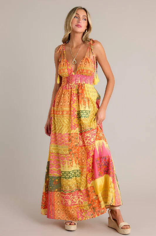 "Animal print dresses for women who love bold styles"Patchwork Paradise 100% Cotton Orange Multi Maxi Dress "Animal print dresses for women who love bold styles"Patchwork Paradise 100% Cotton Orange Multi Maxi Dress