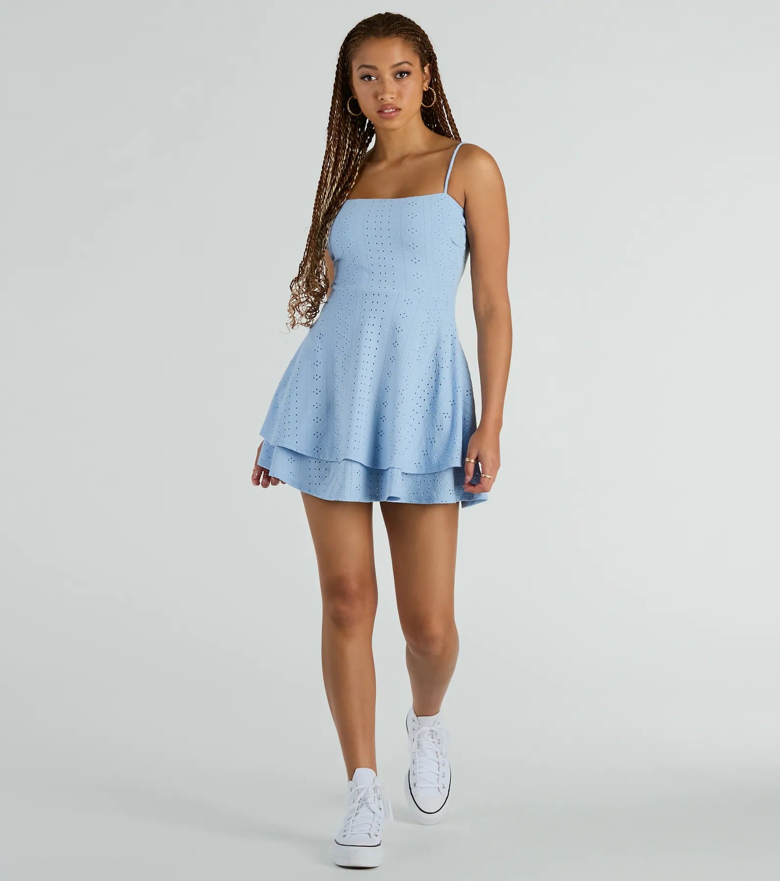 "Short dresses for women for a night out clubbing"Pretty Vibes Eyelet Knit Layered Skater Dress "Short dresses for women for a night out clubbing"Pretty Vibes Eyelet Knit Layered Skater Dress