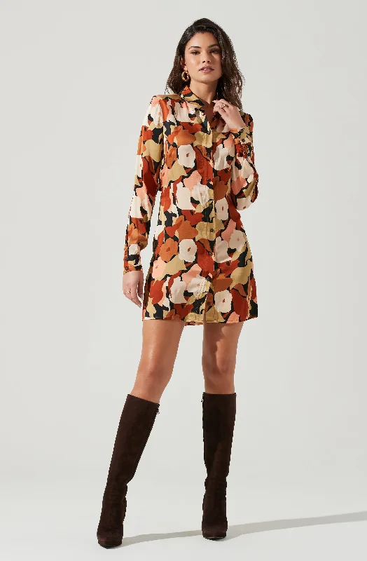 "Ruffled dresses for women for added femininity"Retro Abstract Print Long Sleeve Mini Dress "Ruffled dresses for women for added femininity"Retro Abstract Print Long Sleeve Mini Dress