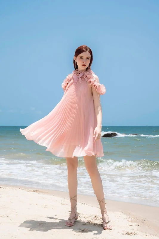 "Beaded dresses for women for a glamorous look"Sabie Pleated Open Shoulder Silk Organza Mini Dress "Beaded dresses for women for a glamorous look"Sabie Pleated Open Shoulder Silk Organza Mini Dress