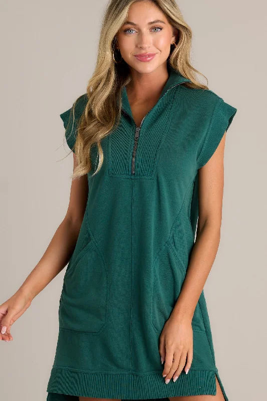 "Lace dresses for women for a romantic and elegant look"Shadowed Splendor 100% Cotton Hunter Green Zip Front Mini Dress