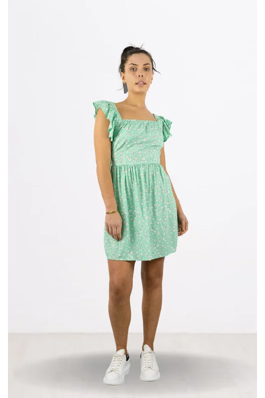 "VIP Sale: Extra 15% Off on Women's Dresses for Our Loyal Customers"Signage Aqua Green Floral Print Tie Back Frill Sleeve Short Dress "VIP Sale: Extra 15% Off on Women's Dresses for Our Loyal Customers"Signage Aqua Green Floral Print Tie Back Frill Sleeve Short Dress
