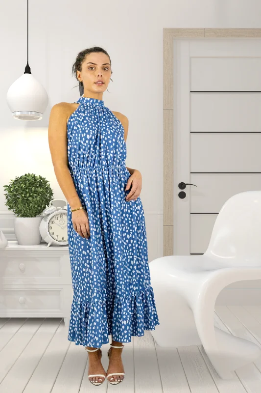 "Striped dresses for women with a classic touch"Signage Blue Printed Halterneck Dress "Striped dresses for women with a classic touch"Signage Blue Printed Halterneck Dress
