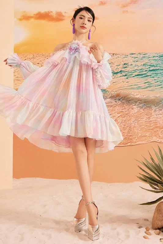 "Long sleeve dresses for women in cold weather"Sophie Trapezoid Gathered Organza Above The Knee Dress "Long sleeve dresses for women in cold weather"Sophie Trapezoid Gathered Organza Above The Knee Dress