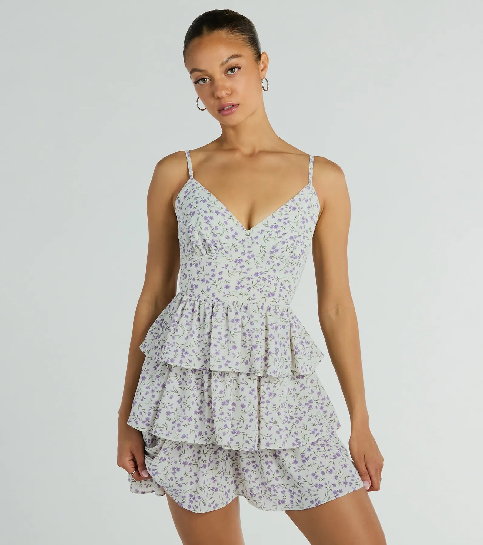 "Trendy casual dresses for women to wear at the beach"Subtle Charm V-Neck Ruffled Floral Skater Dress "Trendy casual dresses for women to wear at the beach"Subtle Charm V-Neck Ruffled Floral Skater Dress