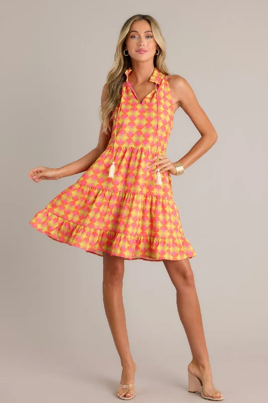 "Designer - inspired women's evening dresses"Sunset Whispers Orange Tiered Mini Dress