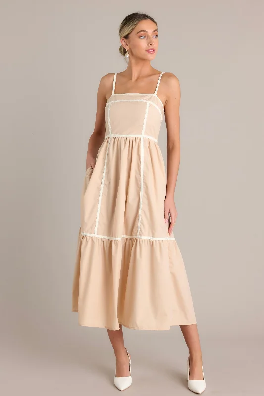"Sequined dresses for women to shine at parties"Timeless Charm Beige Square Neck Maxi Dress "Sequined dresses for women to shine at parties"Timeless Charm Beige Square Neck Maxi Dress