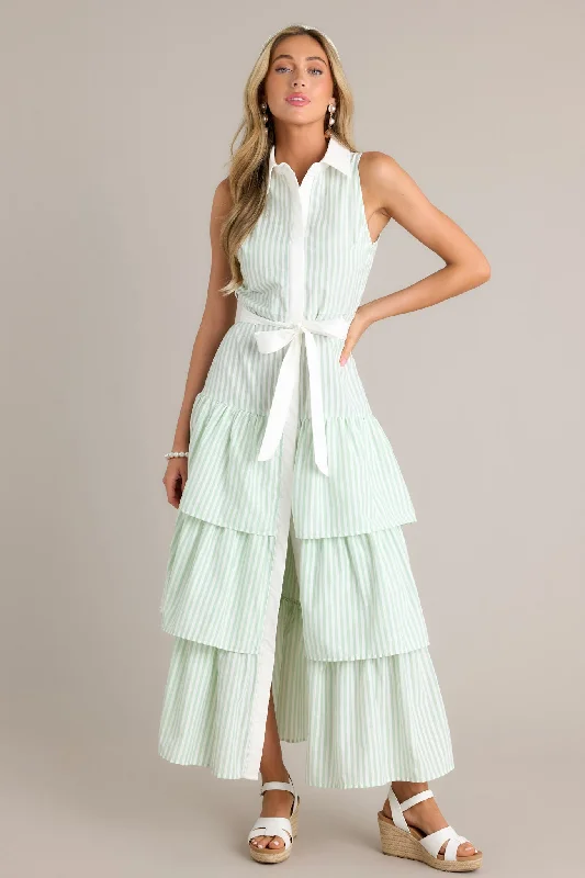 "Hurry! Limited Stock - Get Your Dream Dress with a Special Discount"Treasure Trove Mint Green Stripe Button Front Maxi Dress "Hurry! Limited Stock - Get Your Dream Dress with a Special Discount"Treasure Trove Mint Green Stripe Button Front Maxi Dress