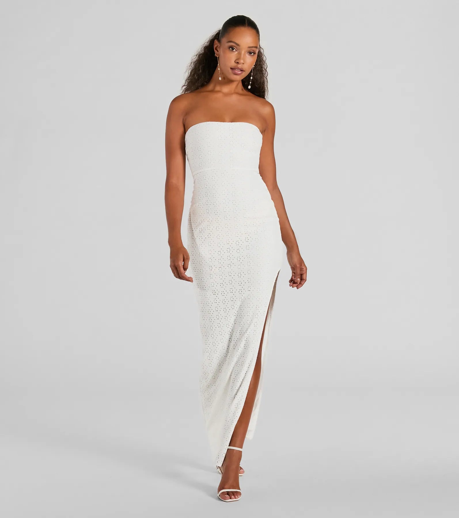 "Bundle and Save: Buy Multiple Women's Dresses and Get a Discount"Tuscan Charm Strapless Slit Eyelet Maxi Dress