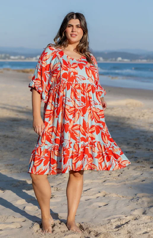 "Short dresses for women for a night out clubbing"Ayla Red Floral Cotton Dress by Worthier