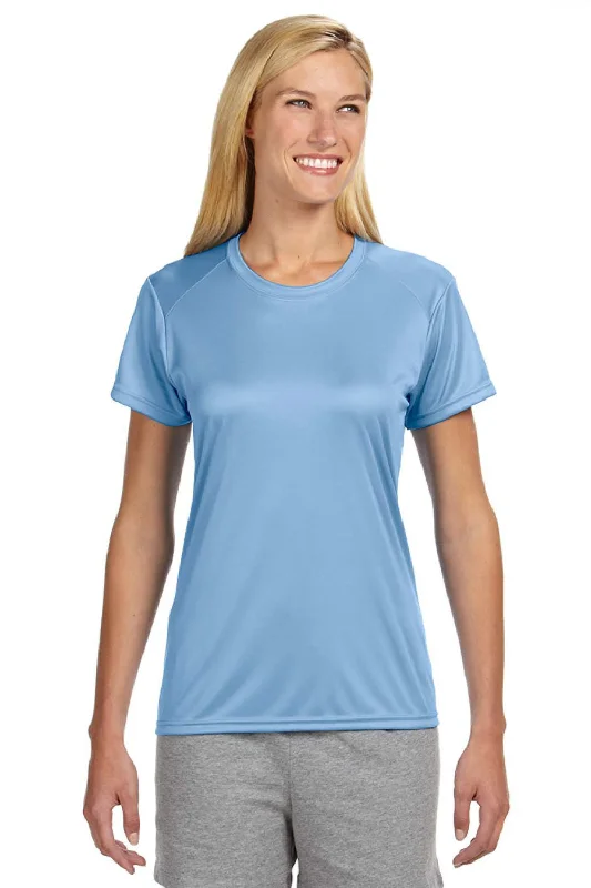 Women's T - shirt with a cropped and fitted bodice and a flared skirtA4 Womens Performance Moisture Wicking Short Sleeve Crewneck T-Shirt - Light Blue