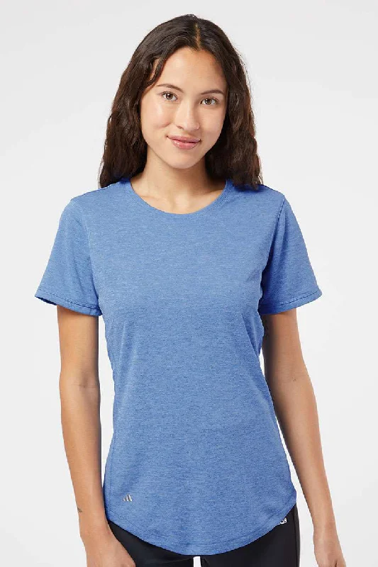 Printed women's T - shirt with a tropical patternAdidas Womens UPF 50+ Short Sleeve Crewneck T-Shirt - Heather Collegiate Royal Blue