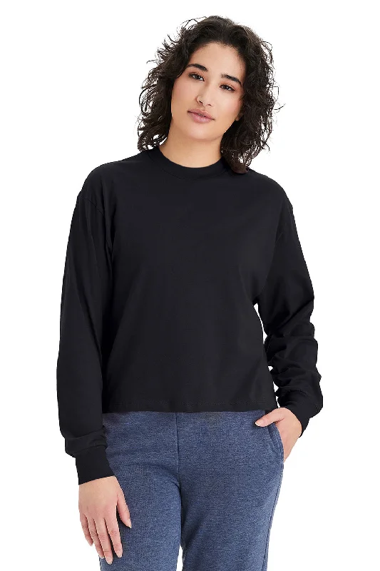 Cable knit women's T - shirt with a shawl collarAlternative Womens Cropped Long Sleeve Crewneck T-Shirt - Black