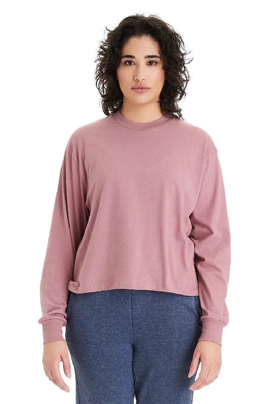 Women's T - shirt with a patch pocketAlternative Womens Cropped Long Sleeve Crewneck T-Shirt - Whiskey Rose