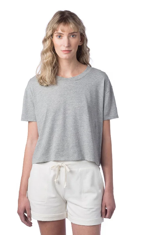 Cropped women's T - shirt with a ruffled hemAlternative Womens CVC Headliner Cropped Go To Short Sleeve Crewneck T-Shirt - Heather Grey