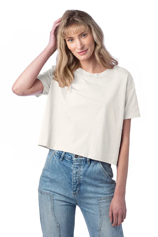 Women's T - shirt with a ruffled collarAlternative Womens Headliner Cropped Go To Short Sleeve Crewneck T-Shirt - Natural