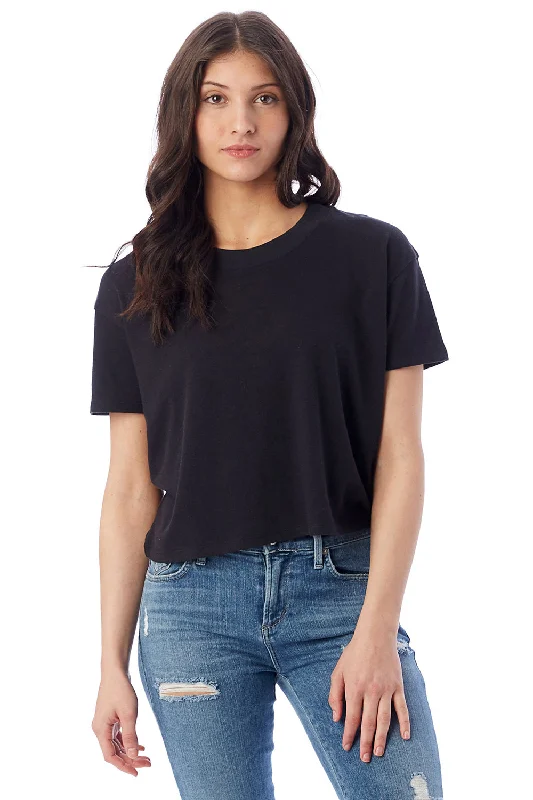 Women's T - shirt with a flapped pocketAlternative Womens Headliner Cropped Short Sleeve Crewneck T-Shirt - Black