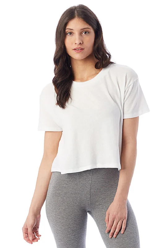 Longline women's T - shirt for a more covered - up styleAlternative Womens Headliner Cropped Short Sleeve Crewneck T-Shirt - White