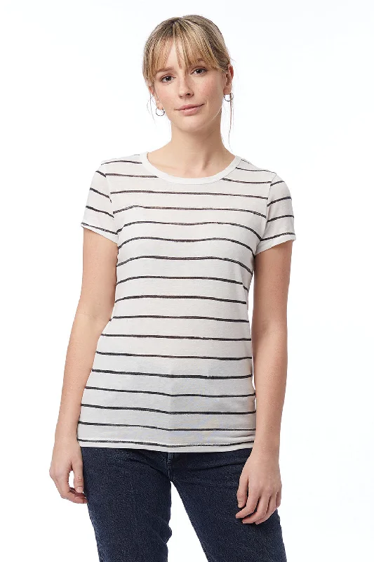 Women's T - shirt with a sequined collarAlternative Womens Ideal Short Sleeve Crewneck T-Shirt - Eco Ivory Ink Stripe