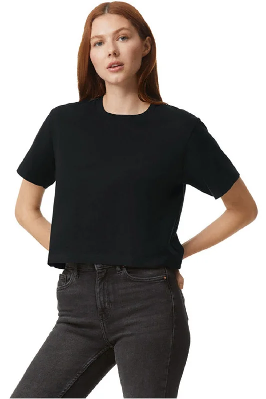 Women's T - shirt with a lace - up backAmerican Apparel Womens Fine Jersey Boxy Short Sleeve Crewneck T-Shirt - Black
