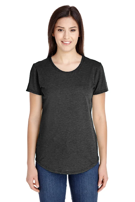 Striped women's T - shirt in bright colorsGildan Womens Short Sleeve Crewneck T-Shirt - Heather Dark Grey - Closeout