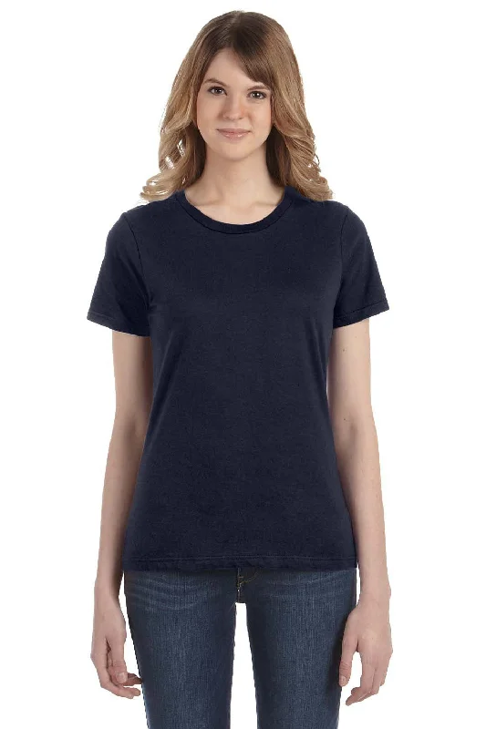 Embroidered women's T - shirt with floral designsGildan Womens Short Sleeve Crewneck T-Shirt - Navy Blue