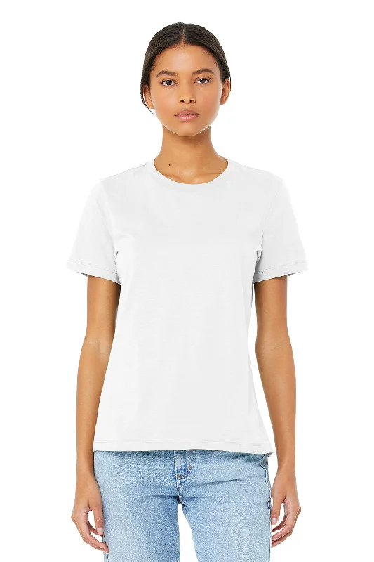Cropped women's T - shirt with a ruffled hemBella + Canvas Womens CVC Short Sleeve Crewneck T-Shirt - Solid White