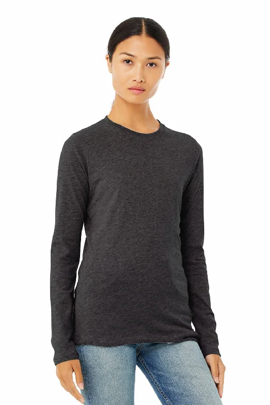 Open - work women's T - shirt with a lace - like patternBella + Canvas Womens Jersey Long Sleeve Crewneck T-Shirt - Heather Dark Grey